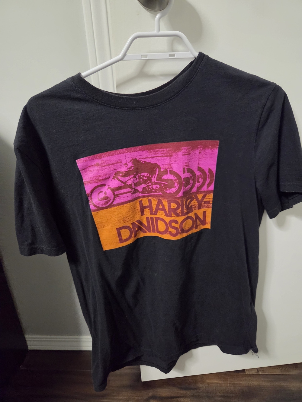 Harley-Davidson Black Short Sleeve Tee with Pink and Orange Graphic